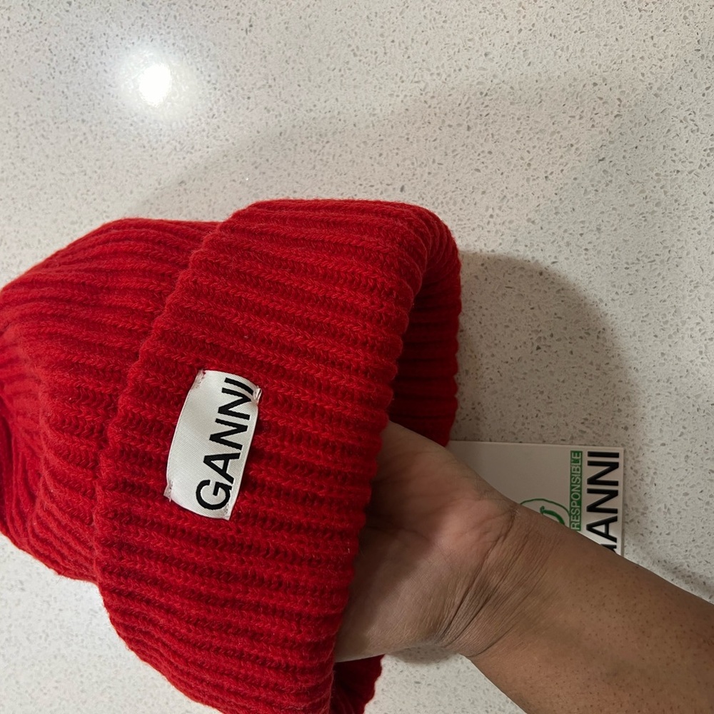 Ganni Vibrant Red Knit Hat